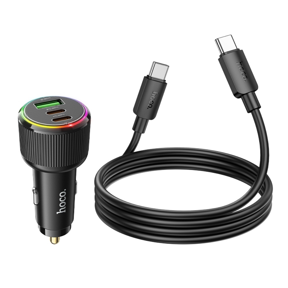 Автомобильное зарядное устройство Hoco NZ17 USB/ 2 Type-C PD 75W black + кабель Type-C to Type-C