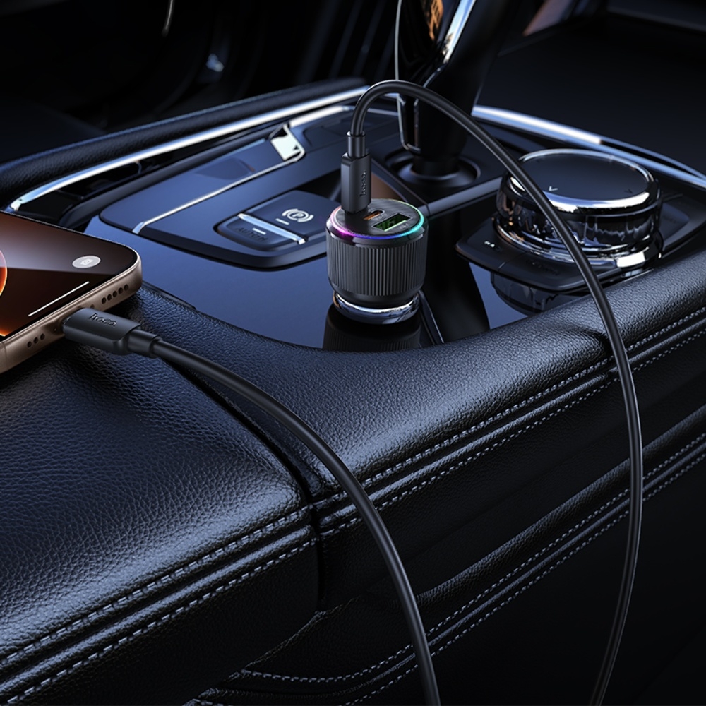 Автомобильное зарядное устройство Hoco NZ17 USB/ 2 Type-C PD 75W black + кабель Type-C to Type-C