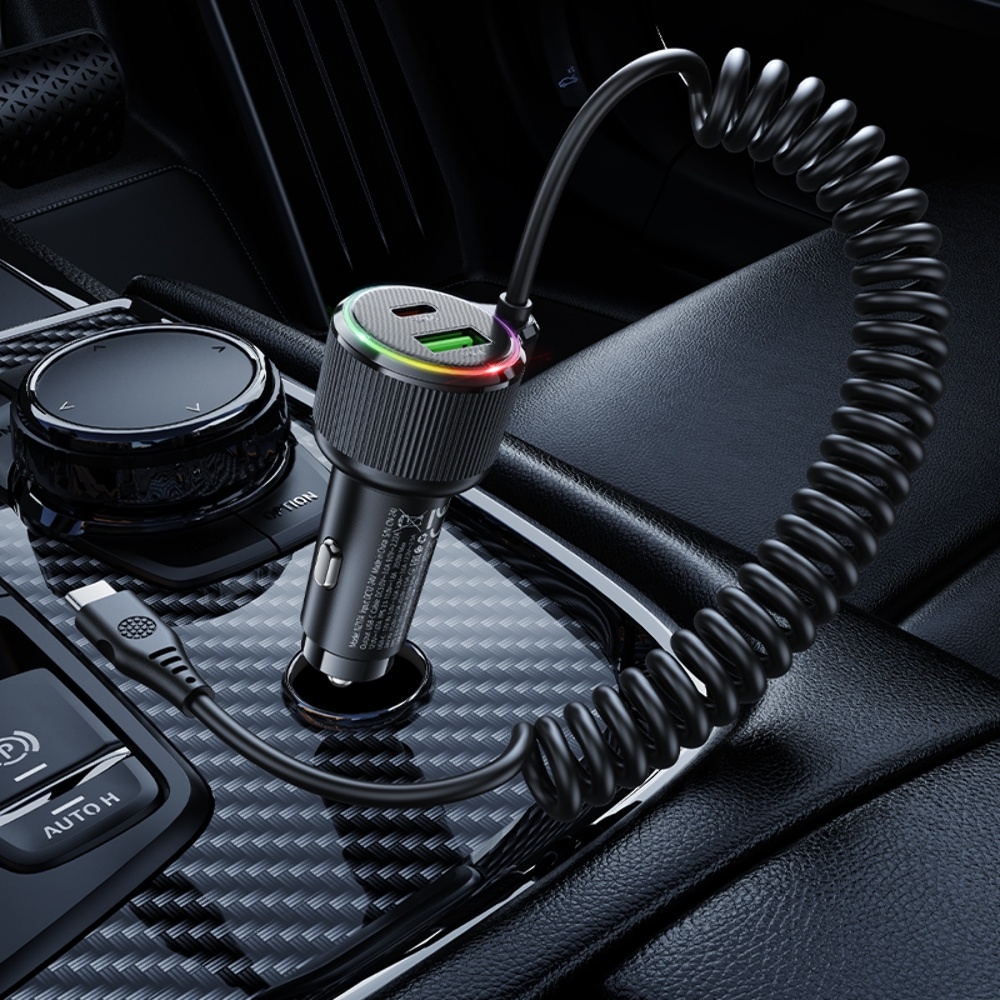 Автомобильное зарядное устройство Hoco NZ17A USB/ 2 Type-C PD 50W с кабелем Type-C black