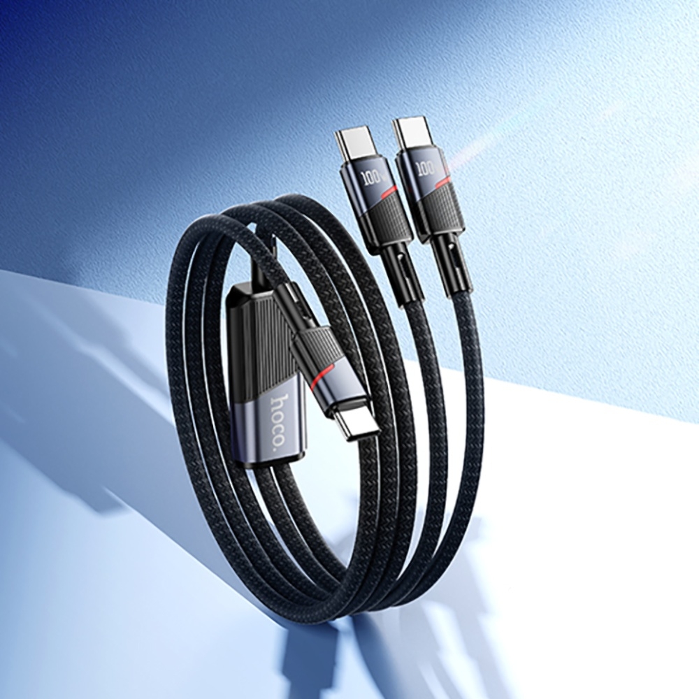 Кабель Hoco U139 2в1 Type-C to Type-C/ Type-C PD 100W 1.2m black