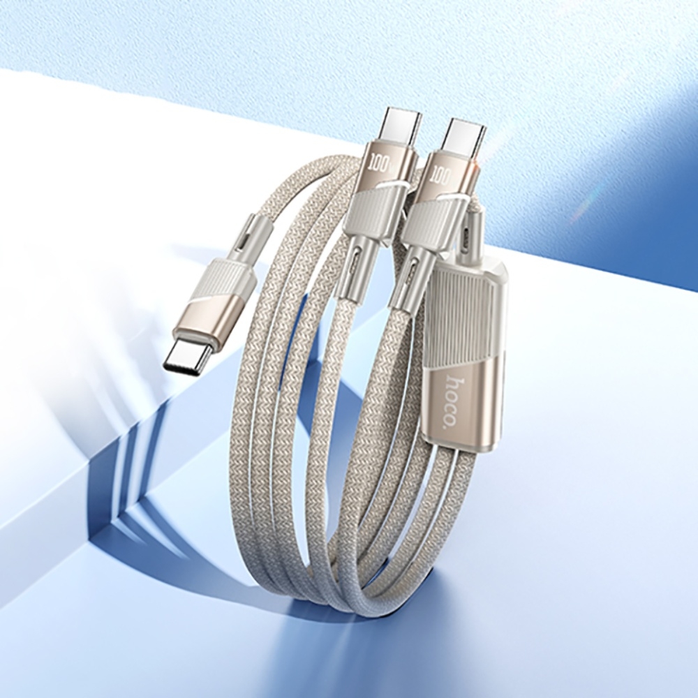 Кабель Hoco U139 2в1 Type-C to Type-C/ Type-C PD 100W 1.2m gold