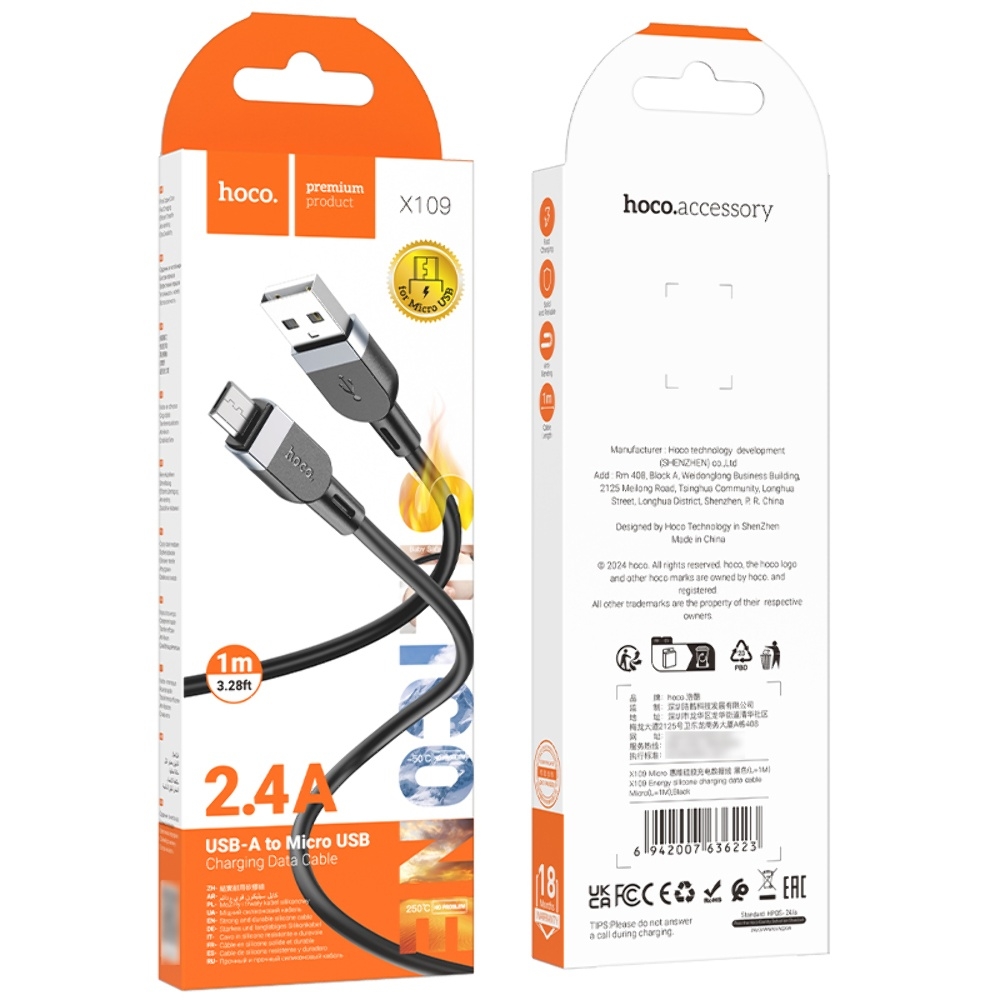 Кабель Hoco X109 USB to MicroUSB 1m black