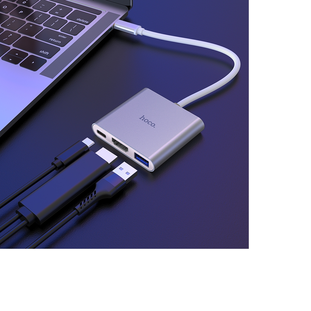 Мультиадаптер хаб Hoco HB14 Type-C to USB3.0+HDMI+PD серебристый