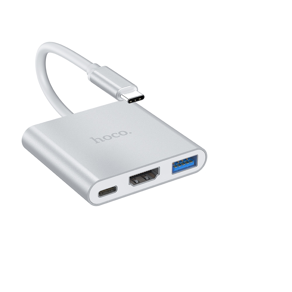 Мультиадаптер хаб Hoco HB14 Type-C to USB3.0+HDMI+PD серебристый