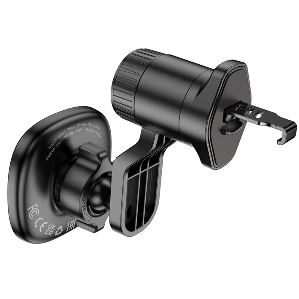 Автодержатель Hoco HW30 магнитный с беспроводной зарядкой 15W black metal gray