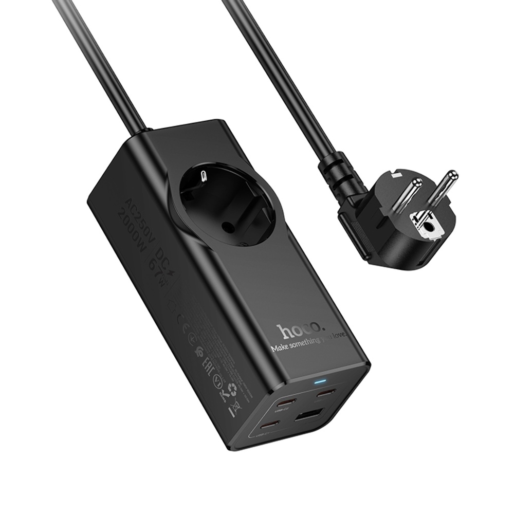 Сетевое зарядное устройство удлинитель Hoco NS9 USB/ 3 Type-C PD 67W 1 розетка 2m black