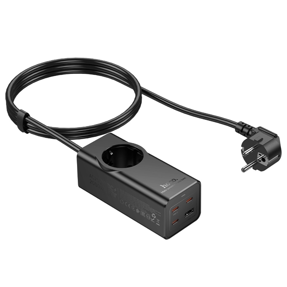 Сетевое зарядное устройство удлинитель Hoco NS9 USB/ 3 Type-C PD 67W 1 розетка 2m black