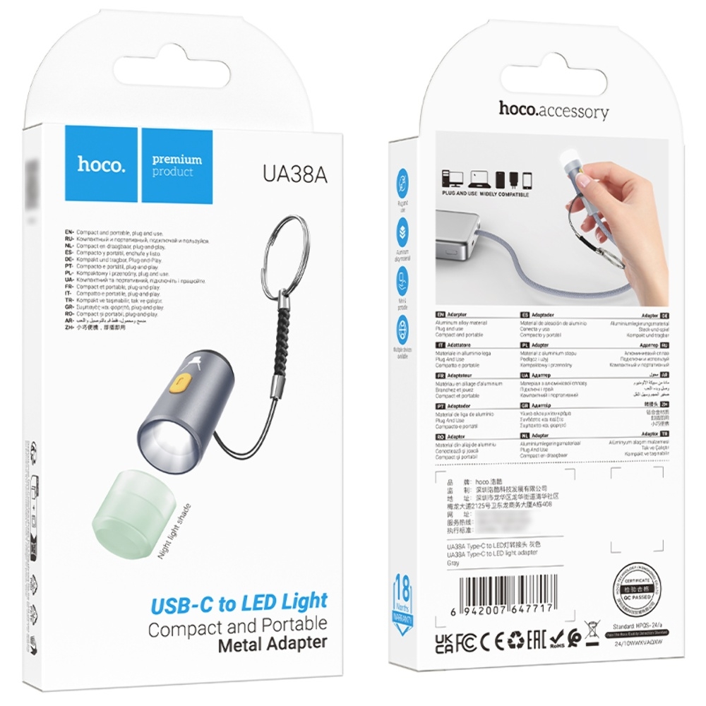 Адаптер LED Hoco UA38A Type-C to LED gray