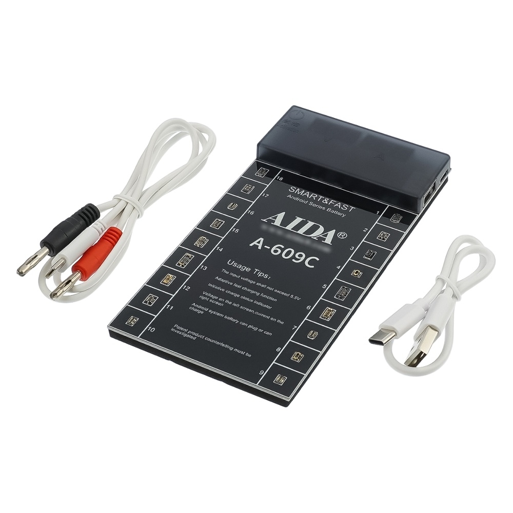 Плата активации и зарядки аккумуляторов Aida A-609C цифр. инд. (18 разъемов для тел. на Android; кабели Type-C/ USB A,Type-C/ штекеры БП)