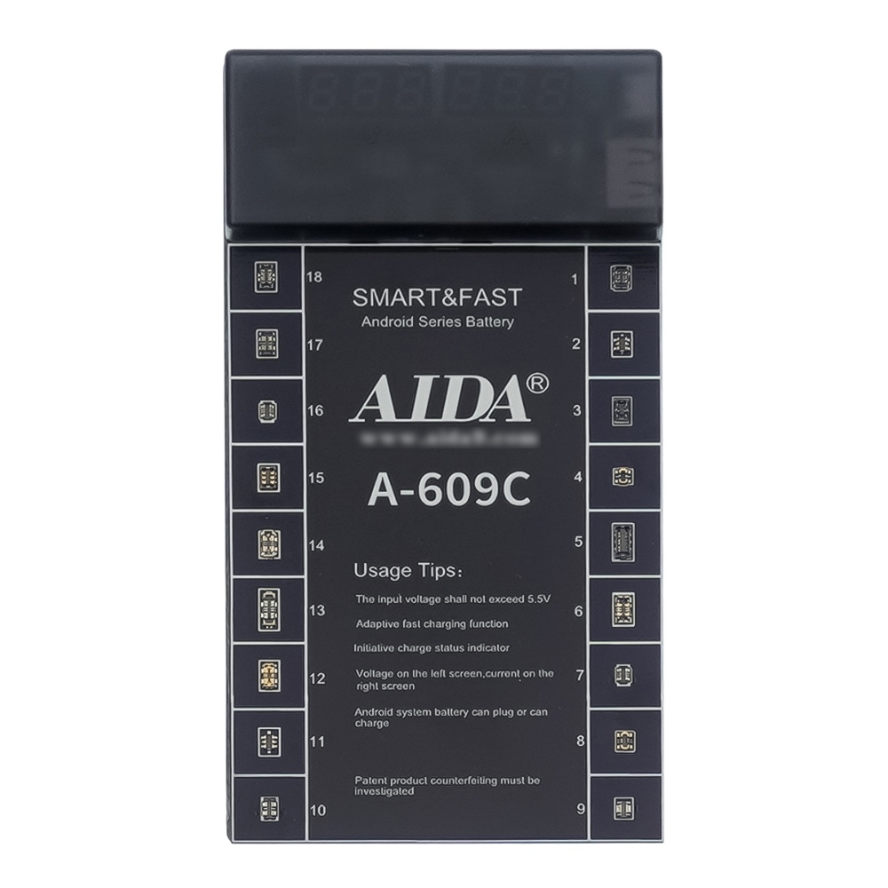 Плата активации и зарядки аккумуляторов Aida A-609C цифр. инд. (18 разъемов для тел. на Android; кабели Type-C/ USB A,Type-C/ штекеры БП)