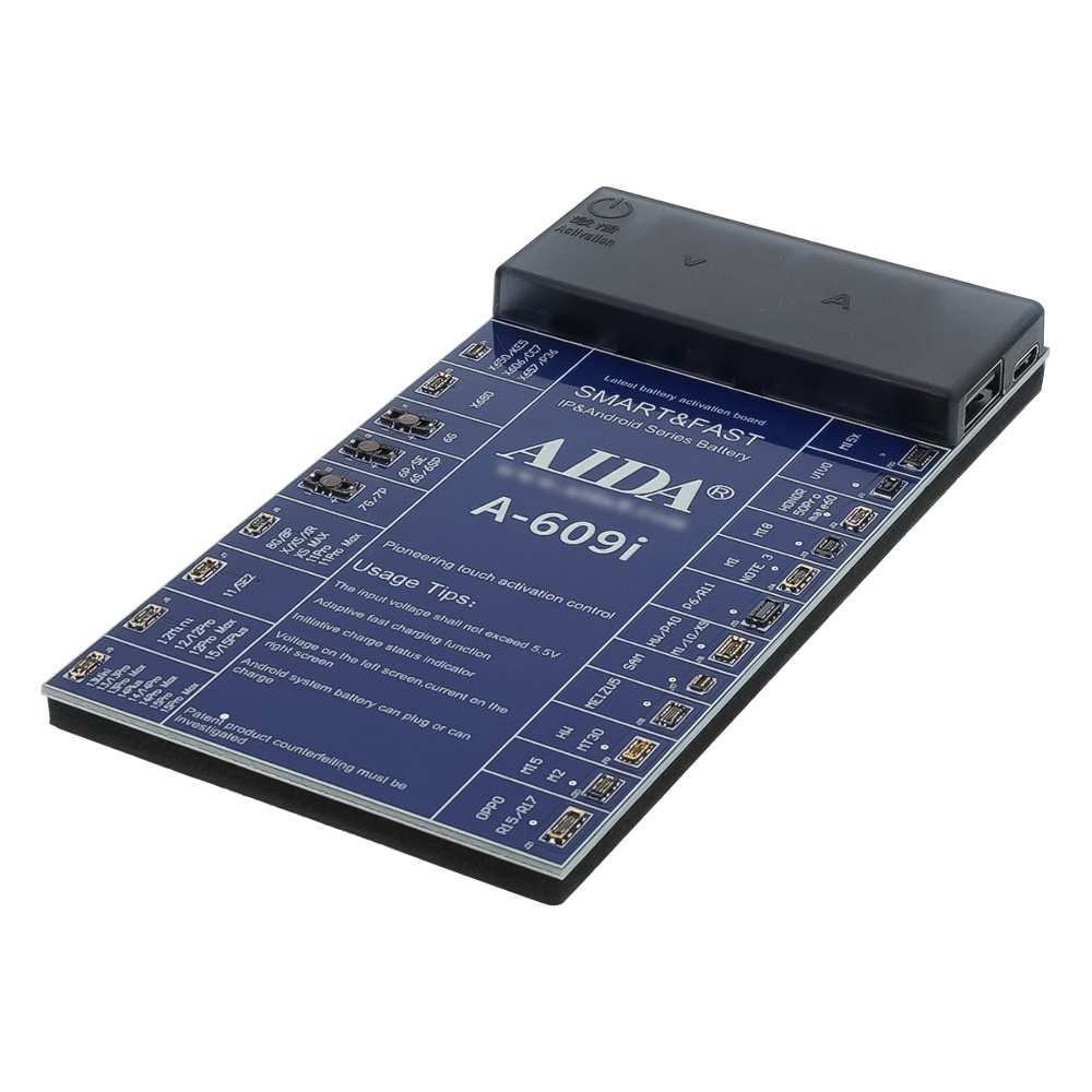 Плата активации и зарядки аккумуляторов Aida A-609i цифр. инд. (6G -15 Pro Max, HUA, OPPO, VIVO, MI, SAM, ZTE; кабели Type-C/ USB A/ штеккеры БП)