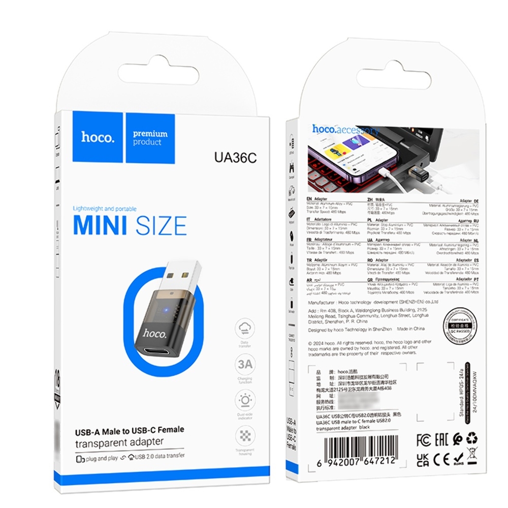 Адаптер переходник Hoco UA36C USB to Type-C black