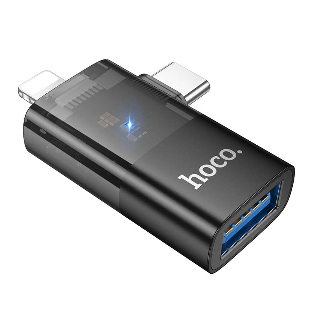 Адаптер переходник Hoco UA36E 2в1 Lightning/ Type-C to USB black