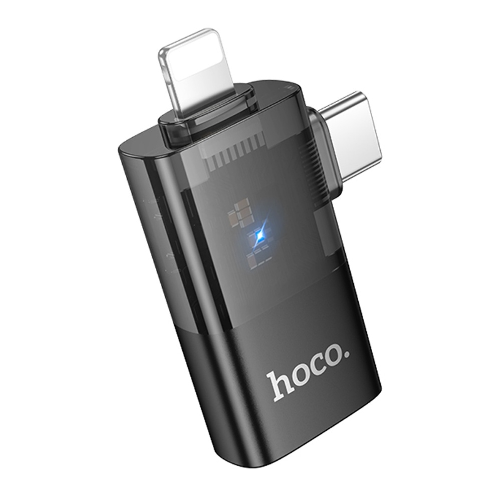 Адаптер переходник Hoco UA36E 2в1 Lightning/ Type-C to USB black