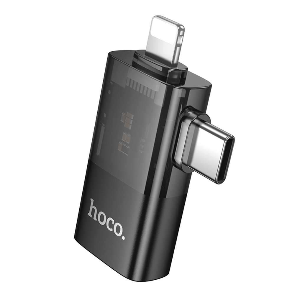 Адаптер переходник Hoco UA36E 2в1 Lightning/ Type-C to USB black