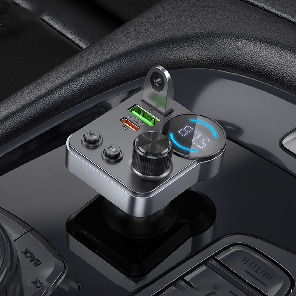 Автомобильное зарядное устройство Hoco E86 2 USB/ Type-C 48W PD QC 30W c дисплеем и FM-модулятором black