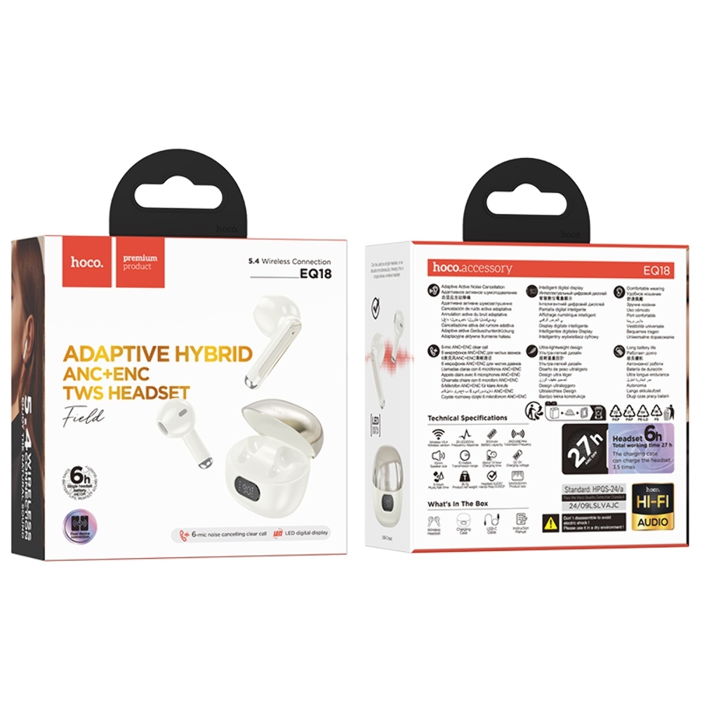 Беспроводные TWS наушники Hoco EQ18 вкладыши milky white