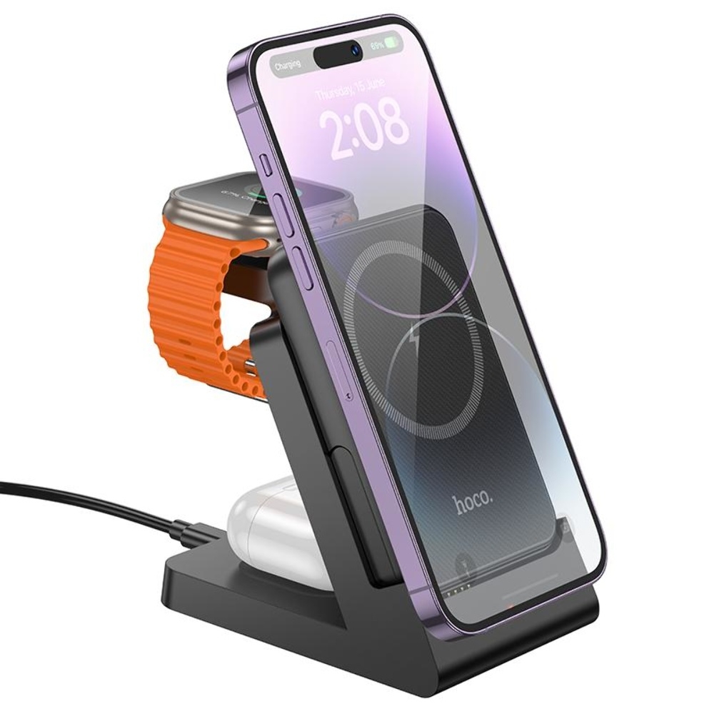 Power bank Hoco J149 3в1 5000mAh магнитный с функцией беспроводной зарядки black