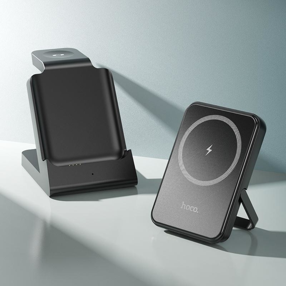 Power bank Hoco J149 3в1 5000mAh магнитный с функцией беспроводной зарядки black