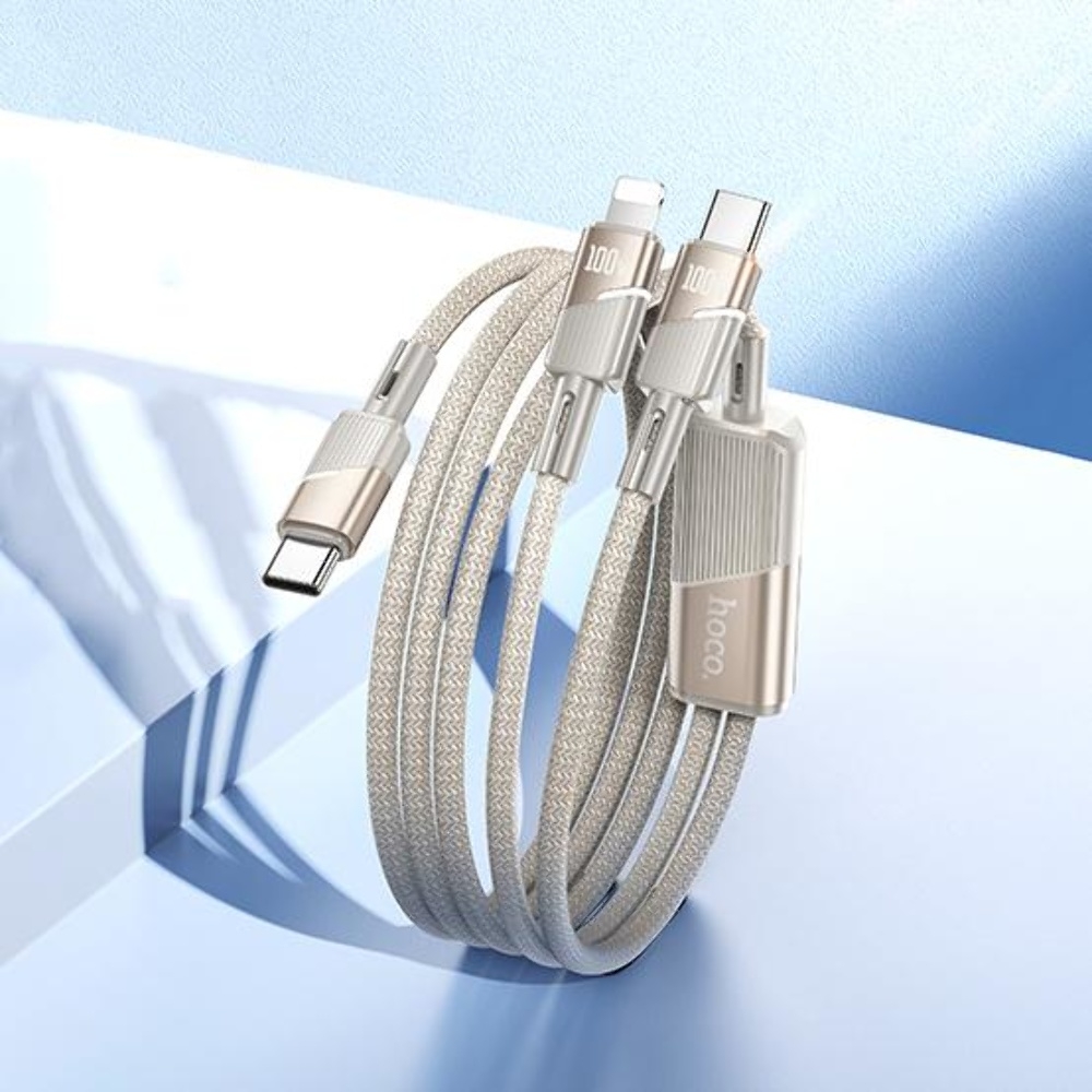 Кабель Hoco U139 2в1 Type-C to Type-C/ Lightning 100W 1.2m gold