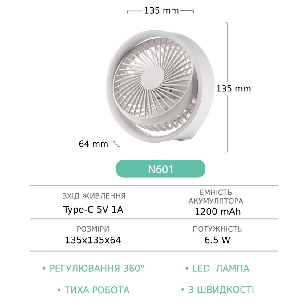 Настольный беспроводной вентилятор GXQC N601 White