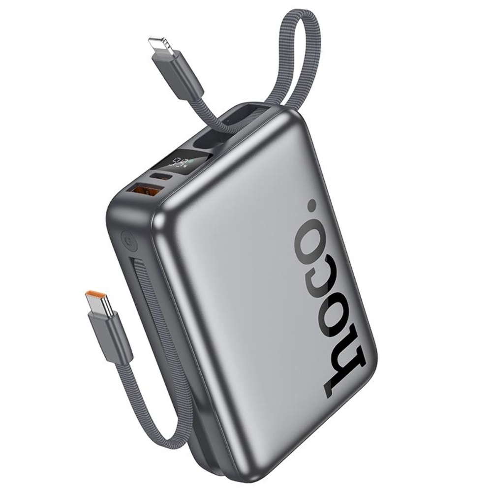 Power bank Hoco Q39 20000mAh 22.5W+PD 20W + кабель 2в1 Type-C/ Lightning metal grey