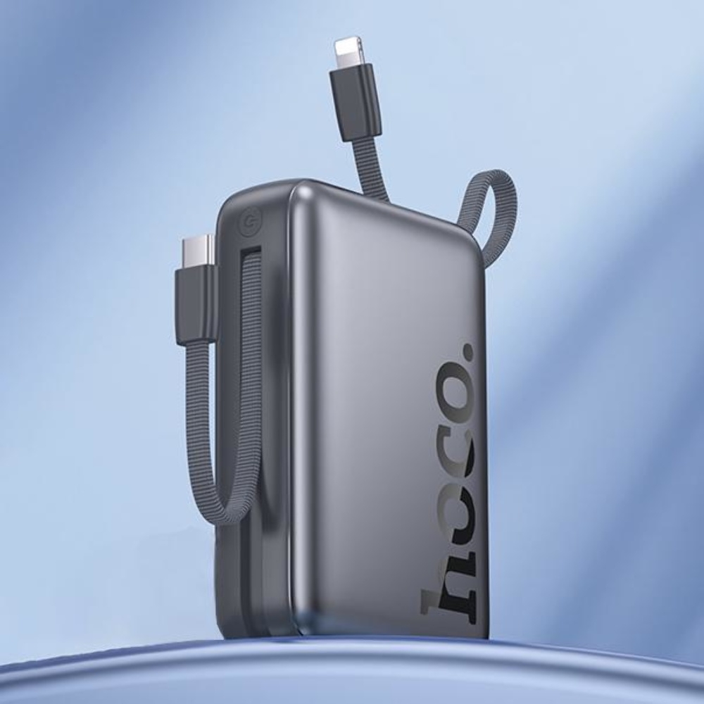 Power bank Hoco Q39 20000mAh 22.5W+PD 20W + кабель 2в1 Type-C/ Lightning metal grey