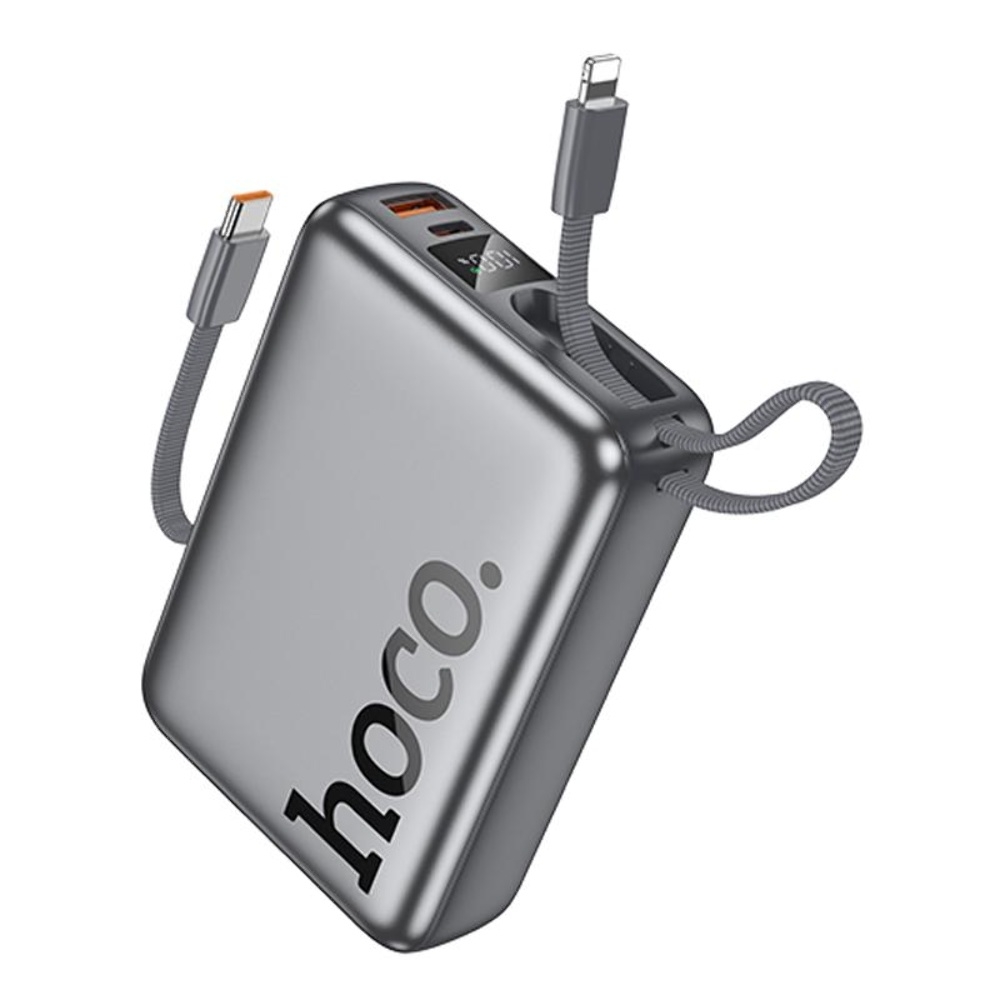 Power bank Hoco Q39 20000mAh 22.5W+PD 20W + кабель 2в1 Type-C/ Lightning metal grey
