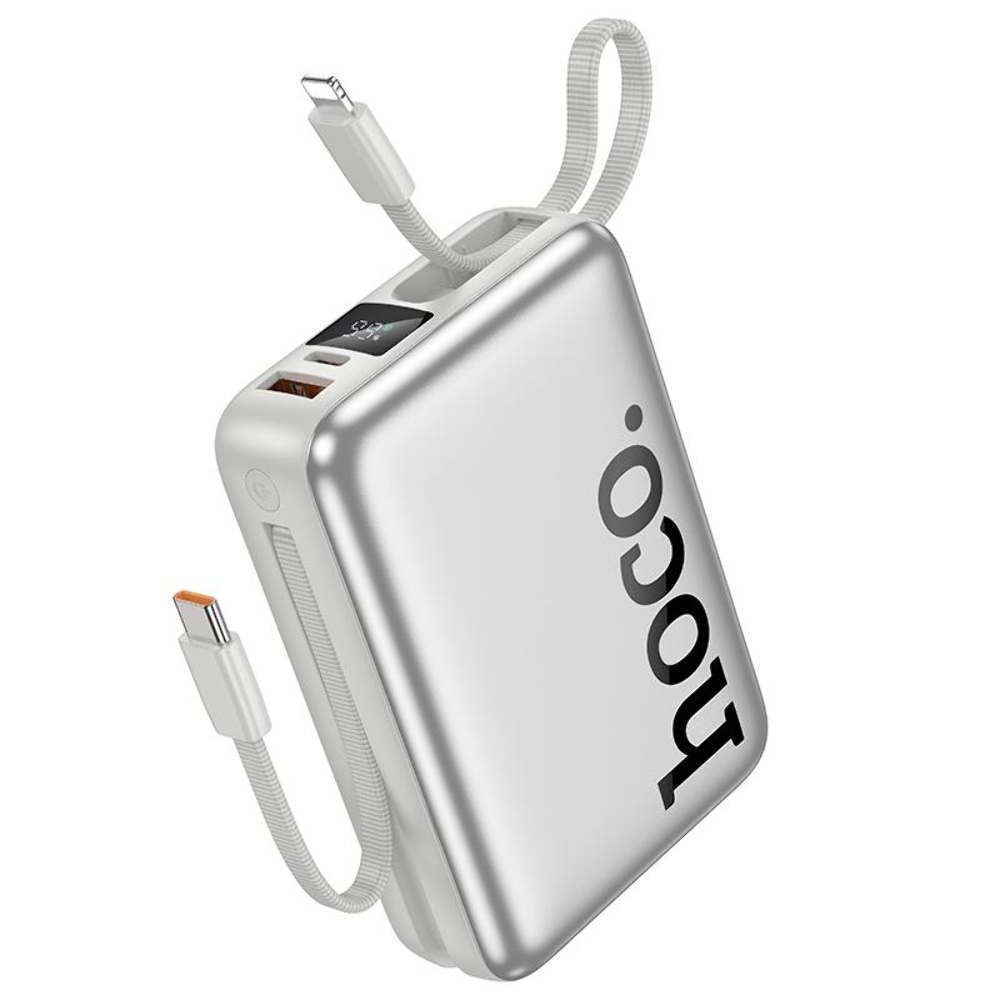 Power bank Hoco Q39 20000mAh 22.5W+PD 20W + кабель 2в1 Type-C/ Lightning silver