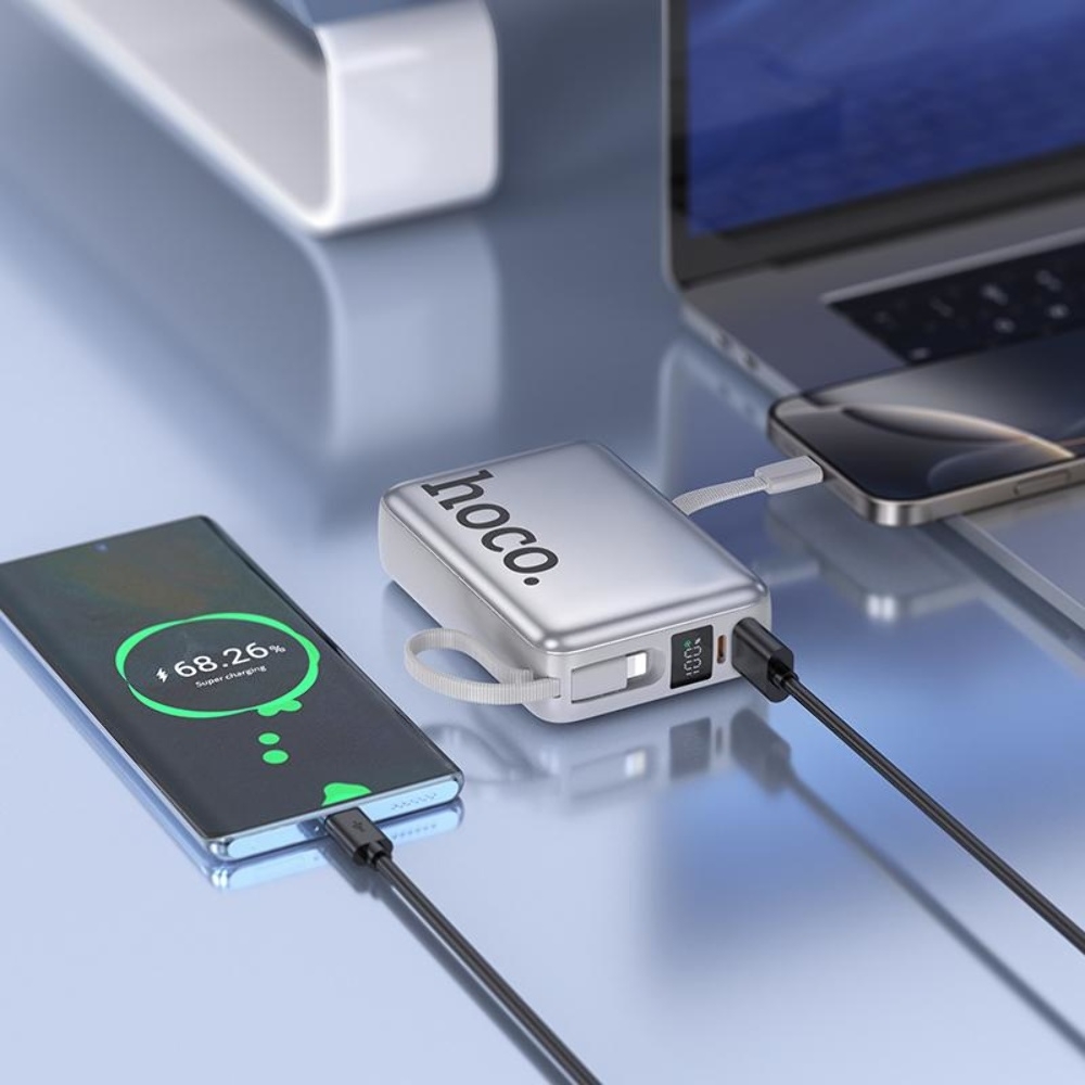 Power bank Hoco Q39 20000mAh 22.5W+PD 20W + кабель 2в1 Type-C/ Lightning silver