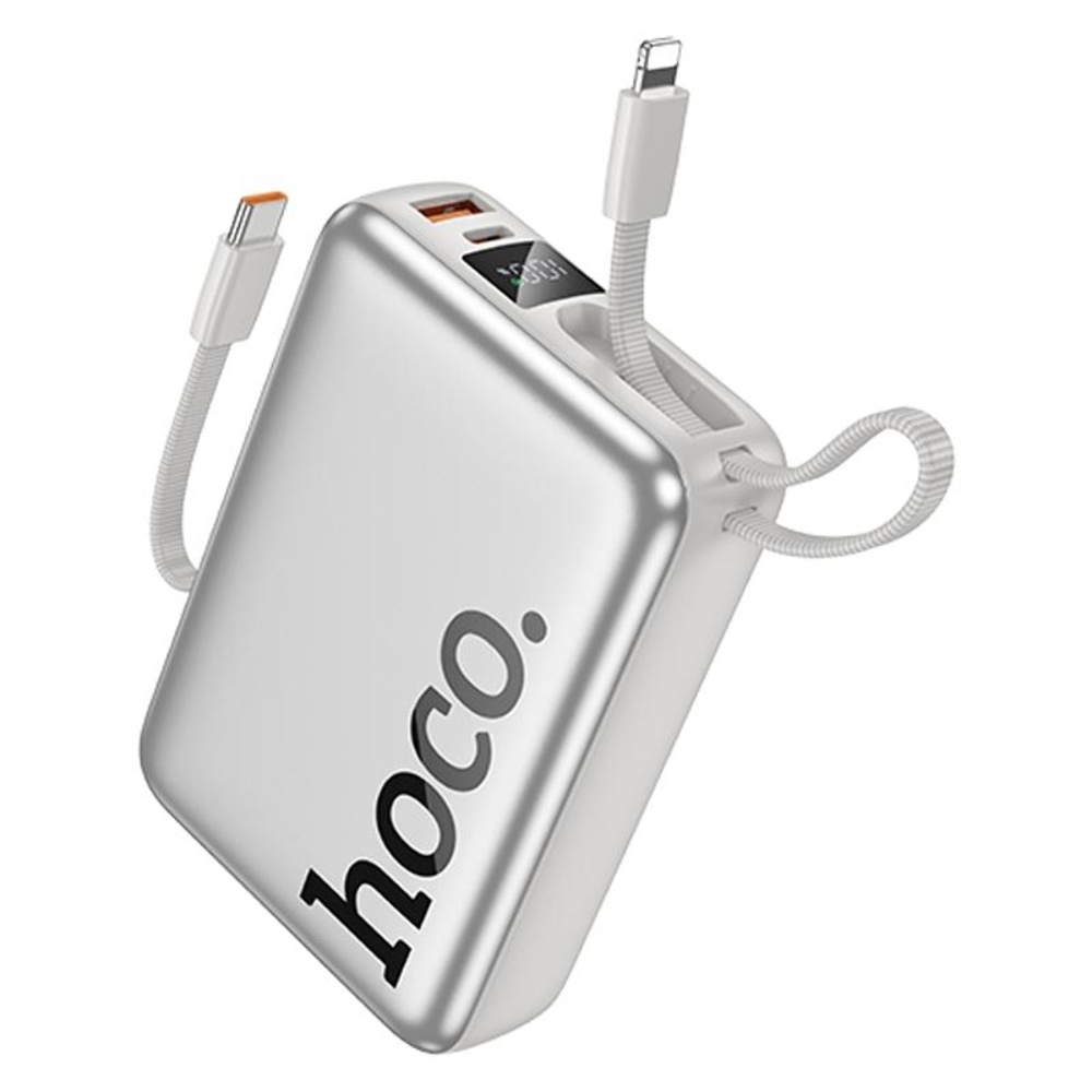 Power bank Hoco Q39 20000mAh 22.5W+PD 20W + кабель 2в1 Type-C/ Lightning silver