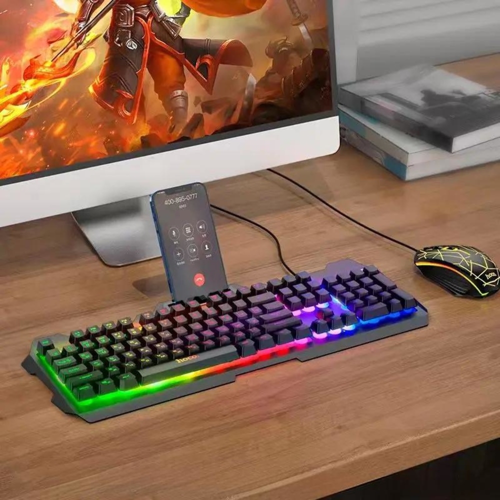 Комплект клавиатура и мышь Hoco DI16 (ENG/ РУС) с RGB подсветкой black