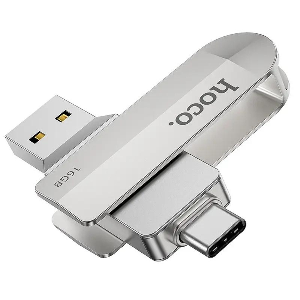 USB накопитель Hoco UD10 16GB Wise с разъемами Type-C + USB-A и скоростью USB3.0 metal gray