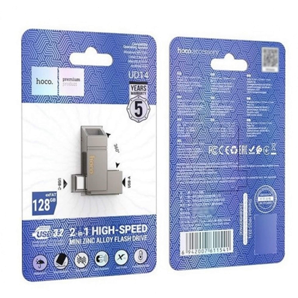USB накопитель Hoco UD14 128GB Wise Type-C/ USB3.2 + mini flash drive metal gray