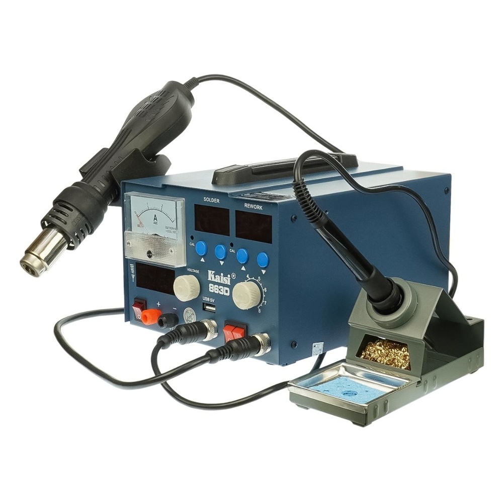 Паяльная станция Kaisi 863D, фен, паяльник, блок питания 15V 3A, USB A 5V 2A
