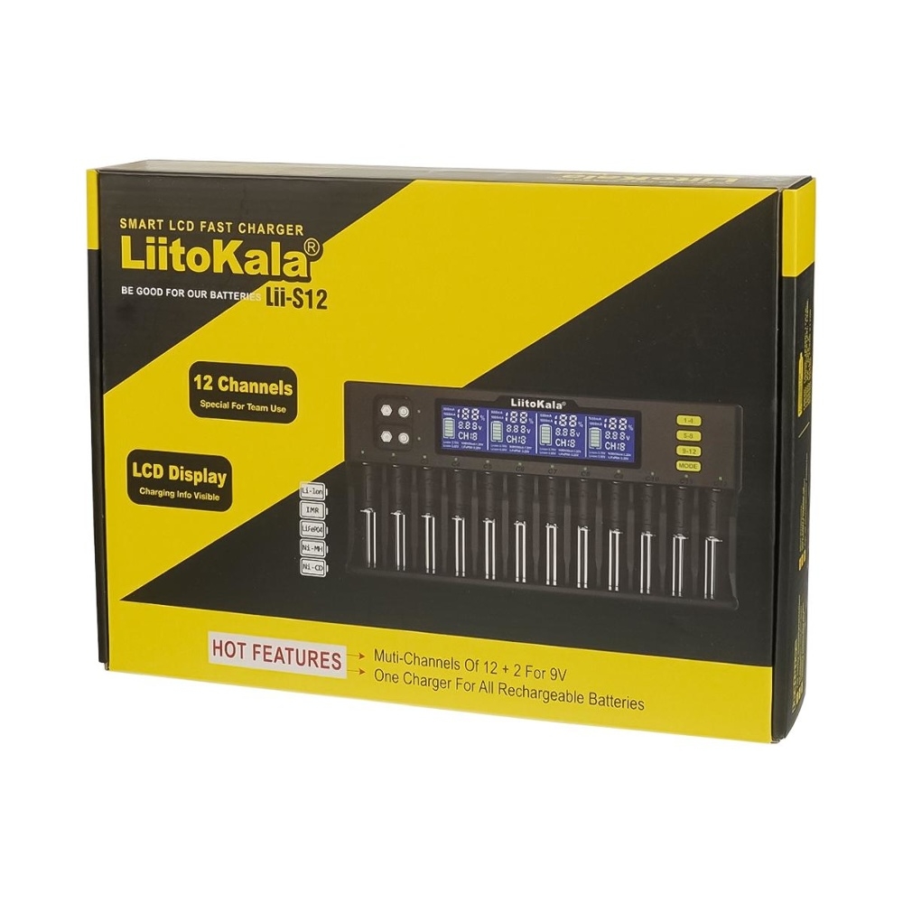 Универсальное зарядное устройство с тестером LiitoKala Lii-S12 для аккумуляторов 18650/ АА/ ААА и других, 12 слотов