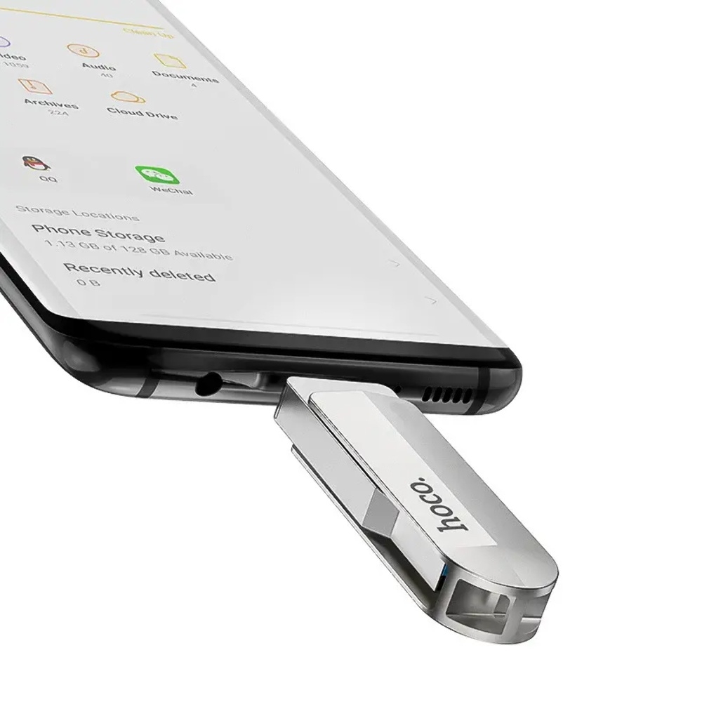 USB флеш накопитель Hoco UD10 128GB 2 в 1 USB 3.0/ Type-C металлический silver
