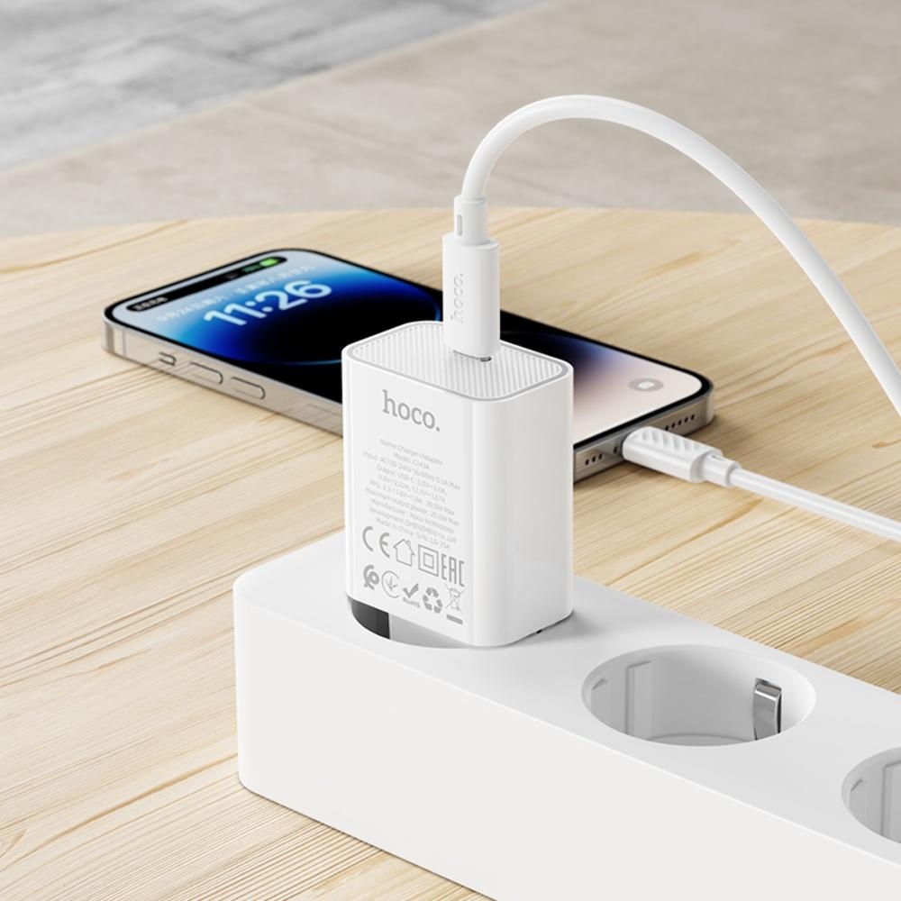 Сетевое зарядное устройство Hoco C143A Type-C PD white + кабель Type-C to Lightning