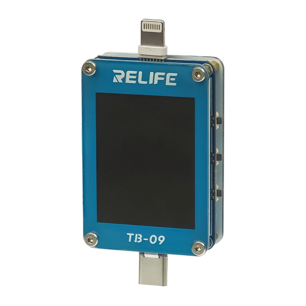 Тестер разъёмов питания Relife TB-09, Type C/ Lightning с ЖК дисплеем и встроенным АКБ