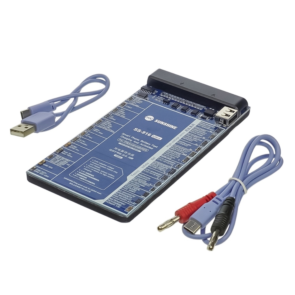 Плата активации и зарядки аккумуляторов Sunshine SS-916 Ultra цифр. инд. (8G-16 PM, HUA, OPPO, VIVO, MI, HTC, SAM; кабели Type-C/ USB A/ штеккеры БП)