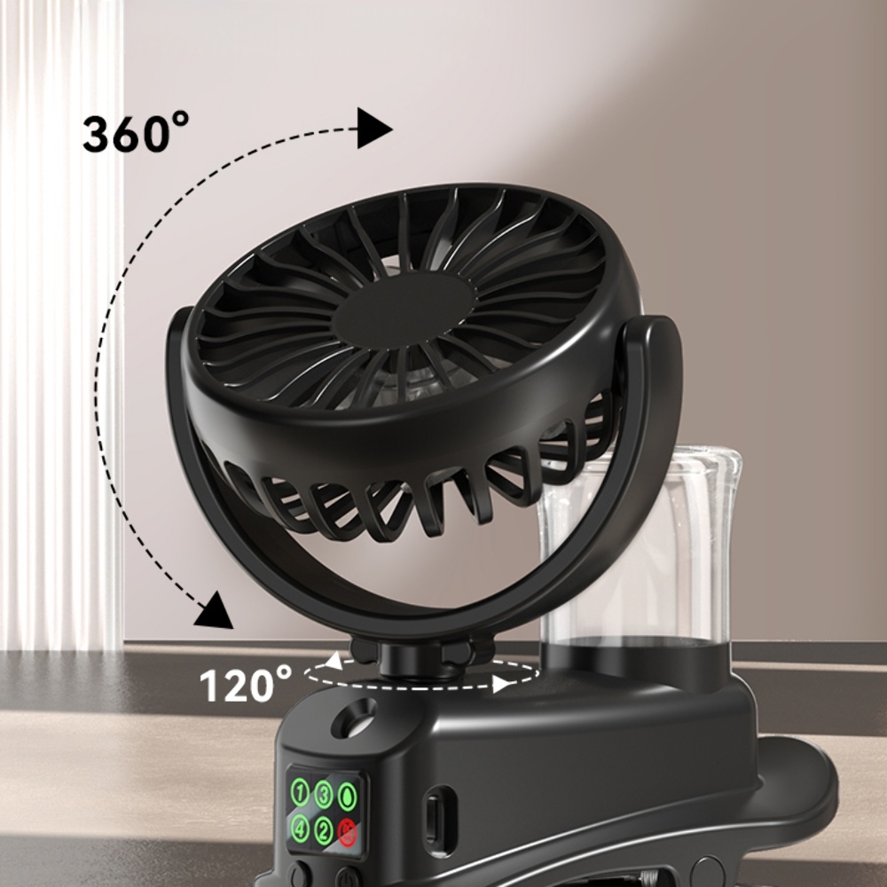 Настольный беспроводной вентилятор F7 с функцией увлажнения и прищепкой black