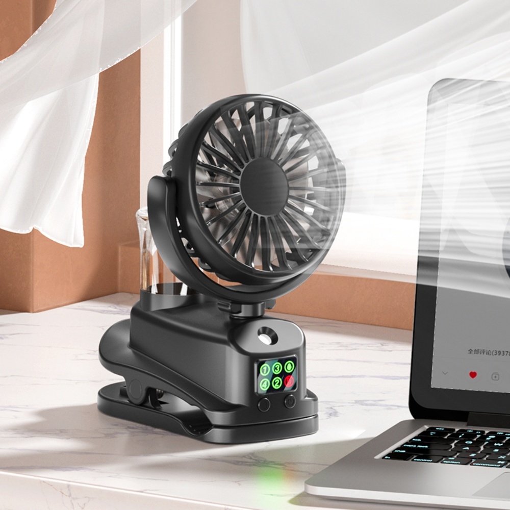 Настольный беспроводной вентилятор F7 с функцией увлажнения и прищепкой black
