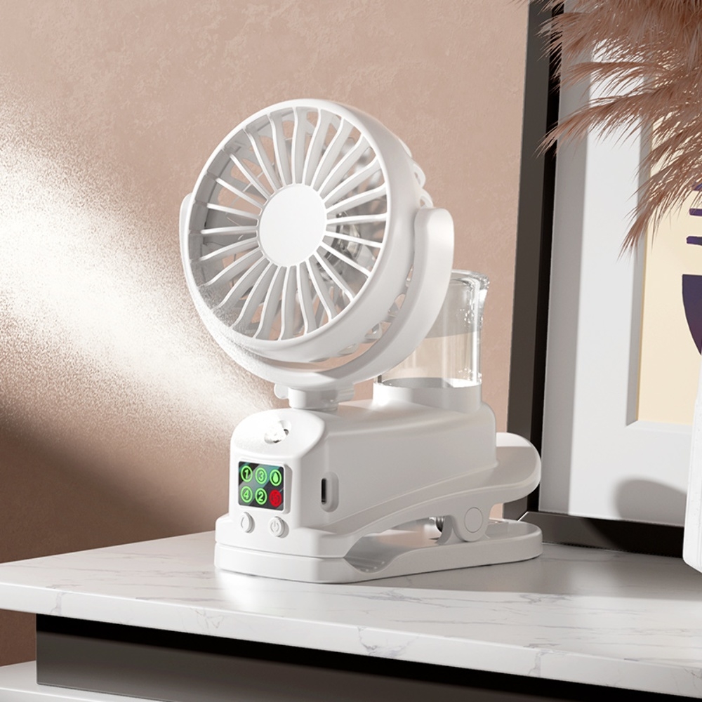 Настольный беспроводной вентилятор F7 с функцией увлажнения и прищепкой white