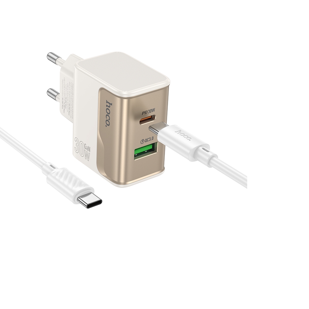 Сетевое зарядное устройство Hoco CS73A USB/ Type-C PD 30W QC white + кабель Type-C to Type-C