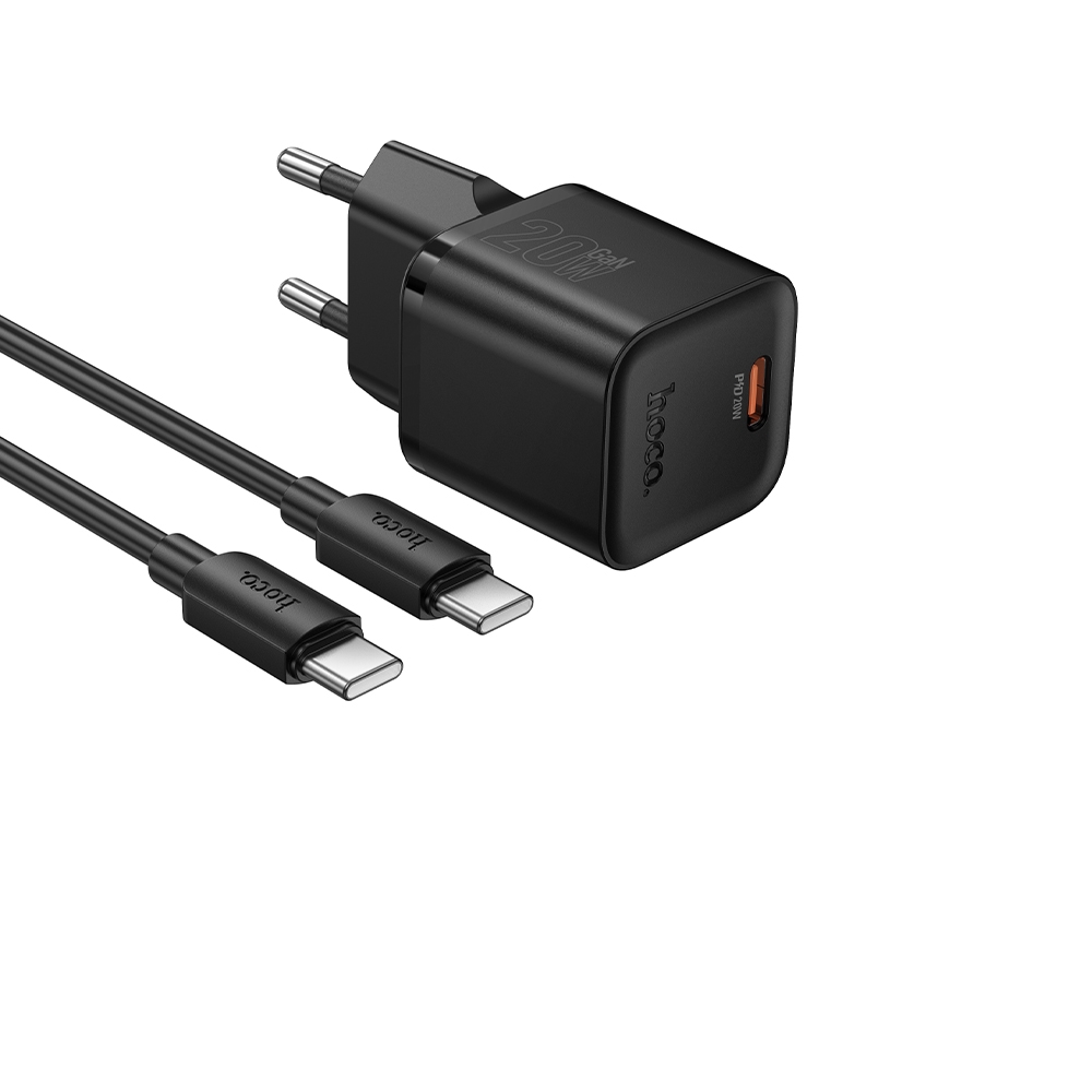 Сетевое зарядное устройство Hoco N64 Type-C PD black + кабель Type-C to Type-C