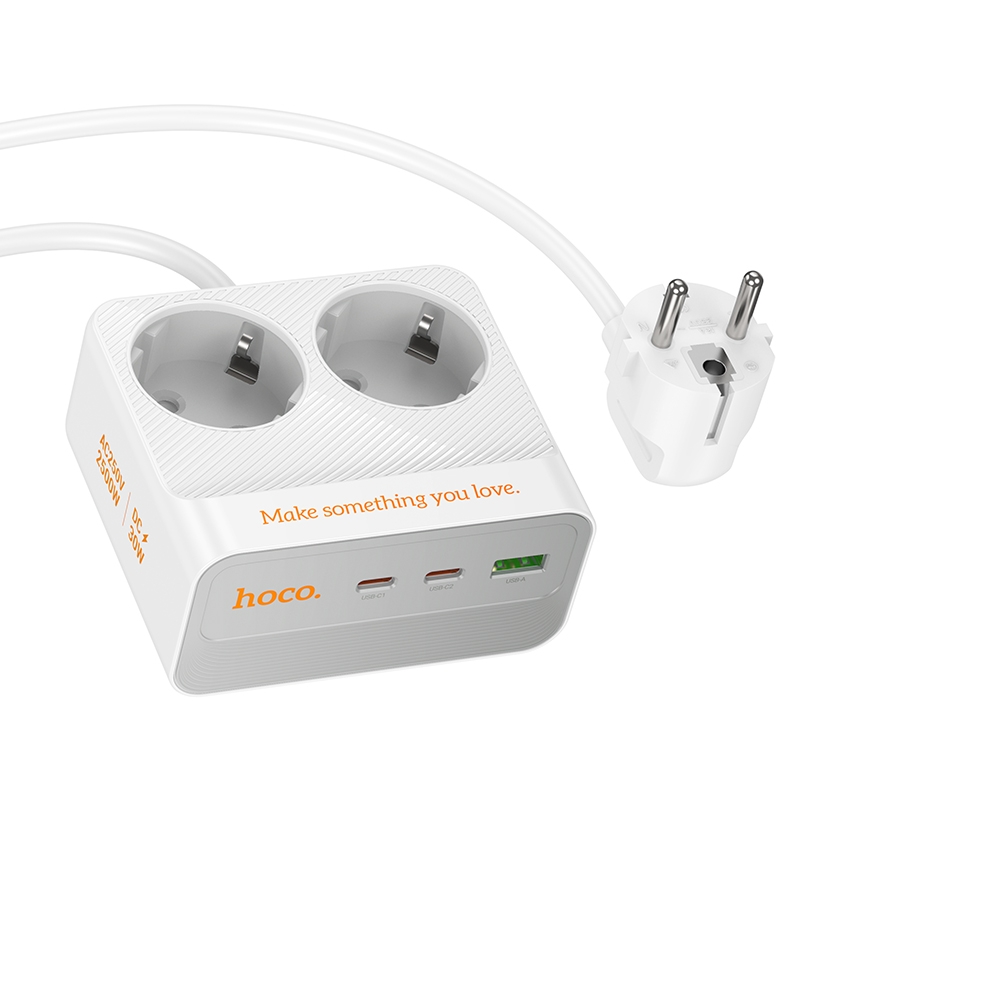 Сетевое зарядное устройство удлинитель Hoco AC27 USB/ 2 Type-C PD 30W 2 розетки 2m white