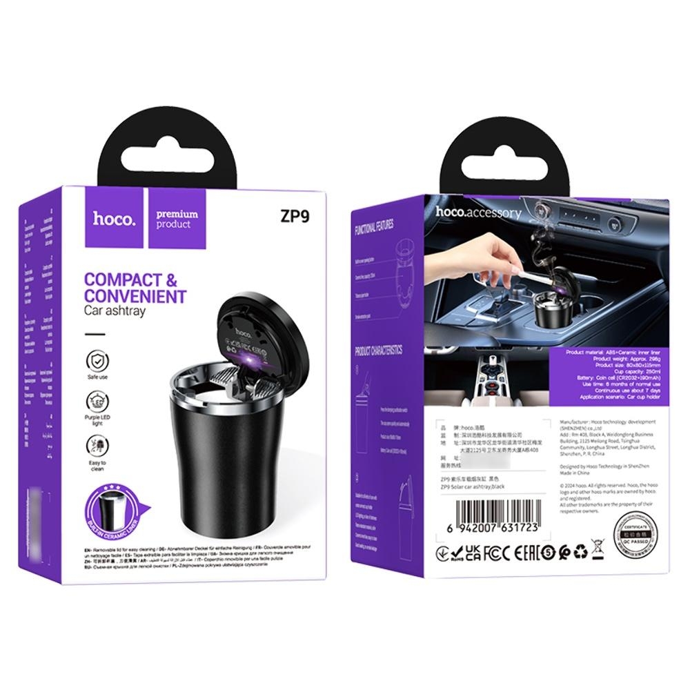 Автомобильная пепельница Hoco ZP9 с подсветкой black