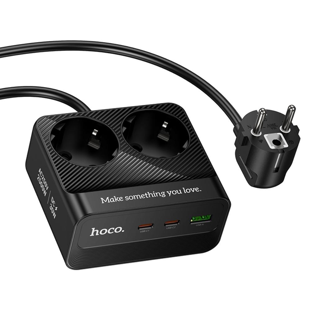 Сетевое зарядное устройство удлинитель Hoco AC27 USB/ 2 Type-C PD 30W 2 розетки 2m black