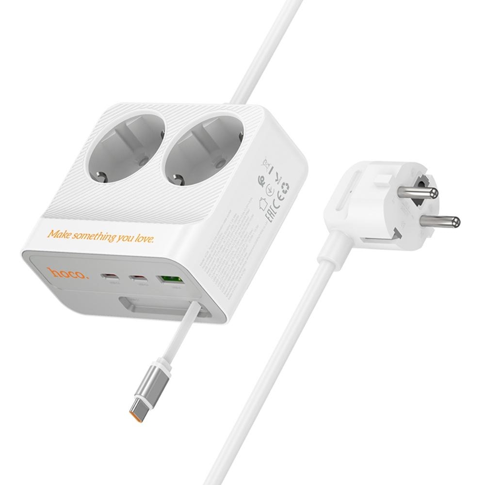 Сетевое зарядное устройство удлинитель Hoco AC28 USB/ 3 Type-C PD 45W 2 розетки 2m white