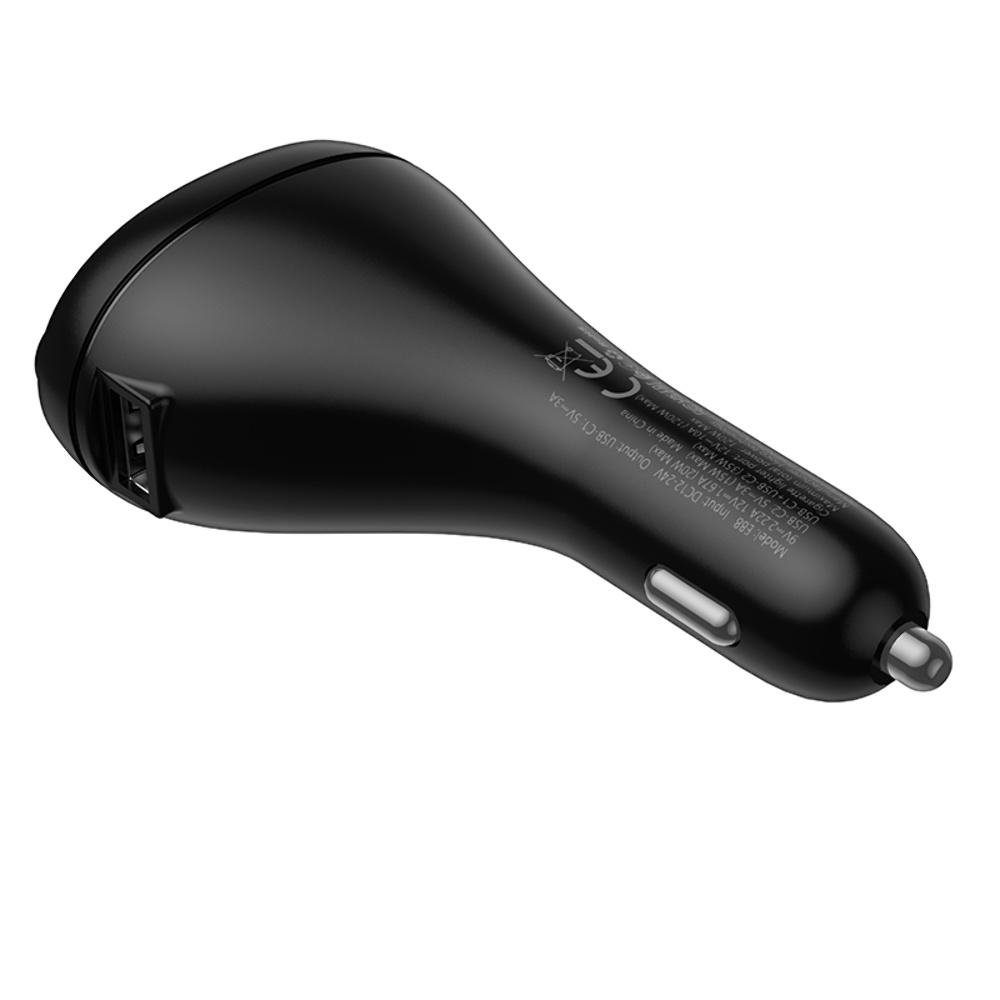 Автомобильное зарядное устройство Hoco E88 2 Type-C 35W c дисплеем и FM-модулятором black